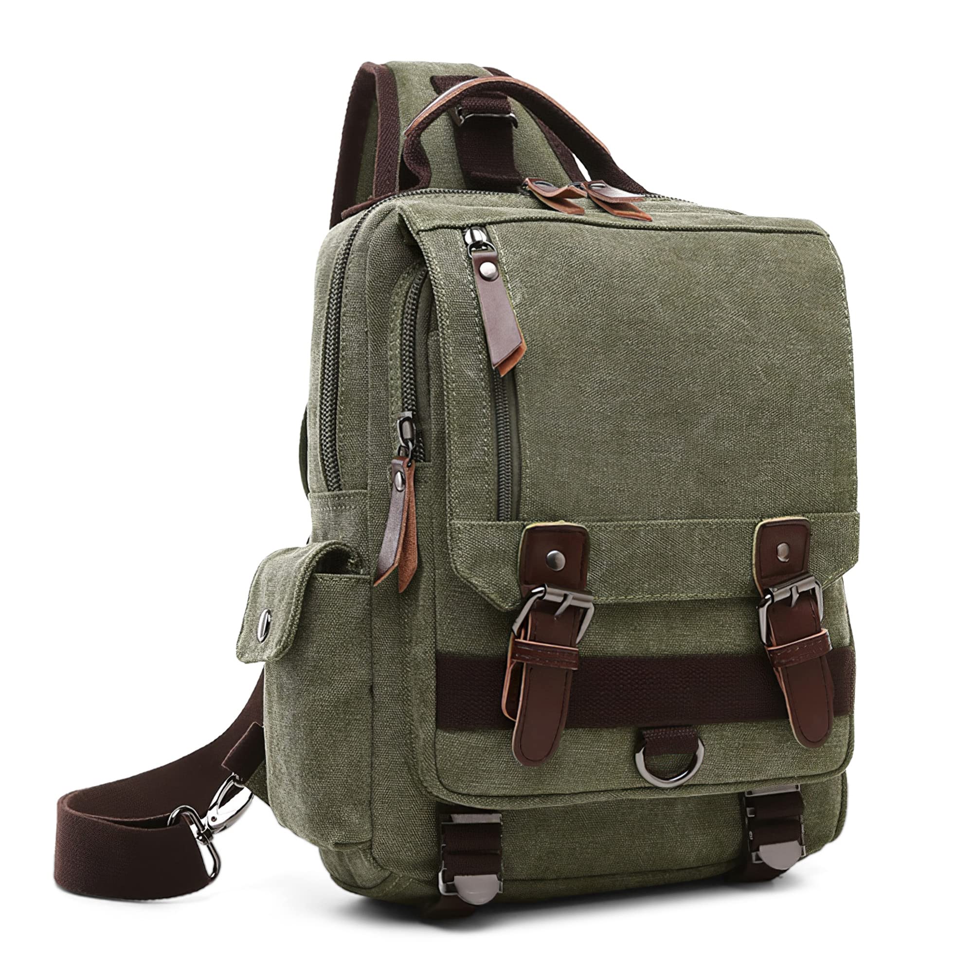 DORRISO Men Messenger Bags Fashion Canvas Shoulder Bag Satchel Briefcase Bag College Bag Schoolbag Bookbag for Work Travel Casual Daily Chest Bag Green