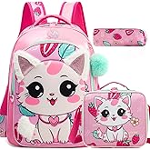 ZBAOGTW Kids Backpacks for Girls Backpack for School Cute Cat Travel Backpack for Kids with Lunch Box Kawaii Bookbag for Girls Back to School Supplies