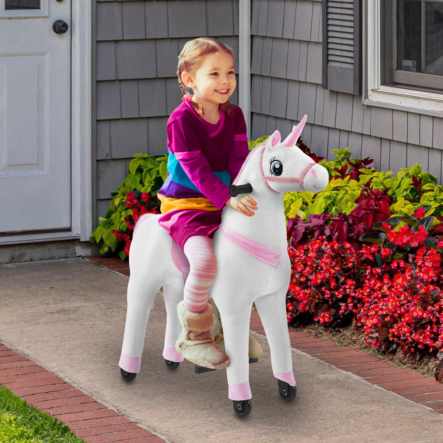 Kidsgrow Ride on Horse Unicorn Toy for Kids Riding Horse Pony Rider Mechanical Cycle Walking Action Plush Animal for 4 to 9 Years, No Battery or Electricity,Max Load 165 LBS, Medium Size
