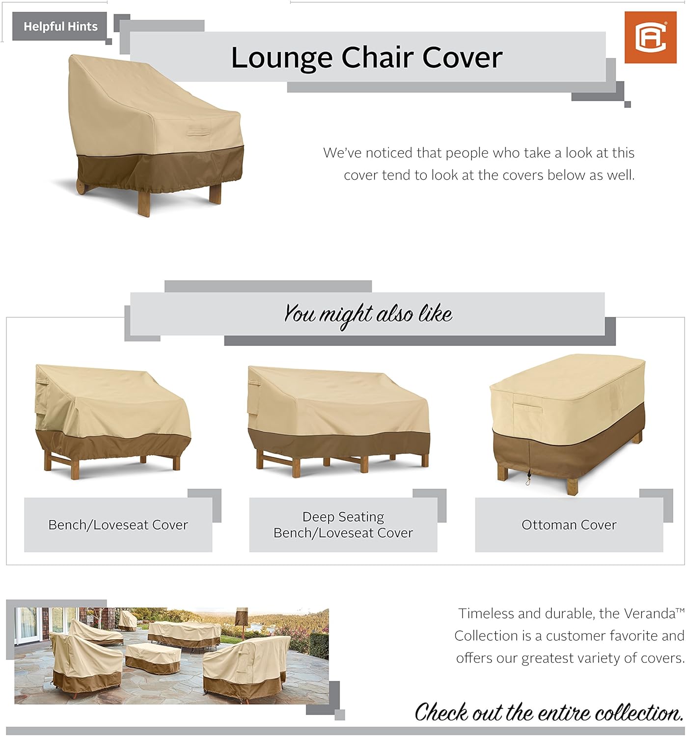 Classic Accessories Veranda Water-Resistant 38 Inch Patio Lounge Chair Cover : Veranda Furniture Covers : Garden & Outdoor