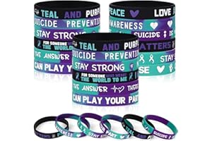 60Pcs Suicide Prevention Awareness Silicone Bracelets Teal and Purple Awareness Ribbon Wristbands Suicide Awareness Silicone 