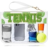 BuyCard Tennis Gifts Makeup Bag with Chenille Letter Patch, Clear Cosmetic Pouch PVC Organizer Purse, Waterproof Travel Bag, Portable Toiletry Storage Bag for Her Friends