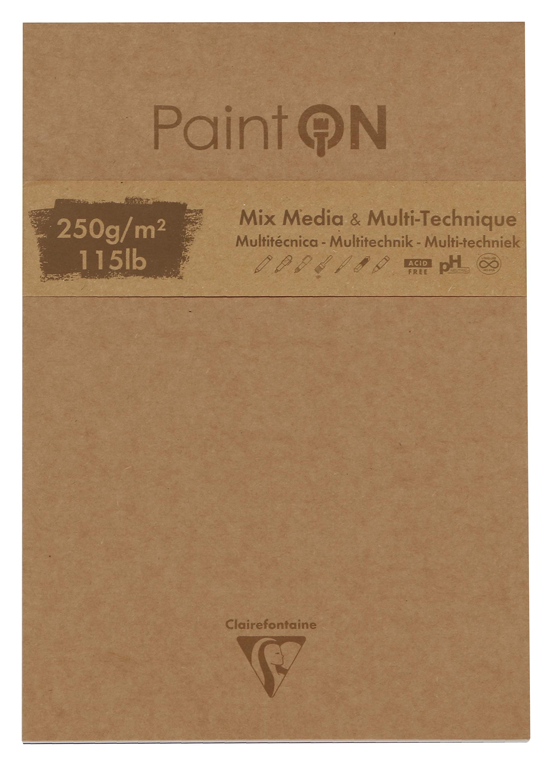 Clairefontaine - Ref 975173C - Paint'On Mix Media & Multi-Technique Pad (50 Sheets) - 17.6x25cm Size, 250gsm Paper, Acid Free - Suitable for Multiple Techniques