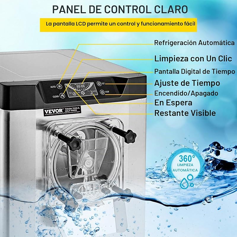 Máquina Helados Blandos YKF-618,16-20 L, Máquina de Helado de Servido Suave Acero Inoxidable 304, Heladeras Hacer Helado Cremoso, PVC de Grado Alimenticio Panel LCD Inteligente, 40 x 50 x 70 cm