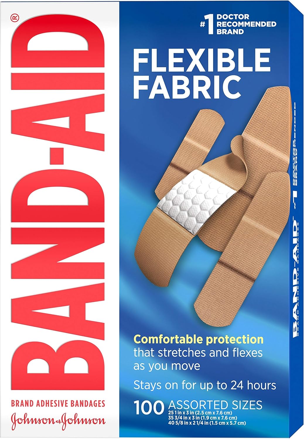 Band-Aid Brand Flexible Fabric Adhesive Bandages for Wound Care & First Aid, Assorted Sizes, 100 ct, Beige: Health & Personal Care