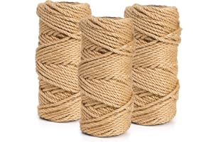 ZENFUN 5MM Jute Rope, 3 Rolls 150M/492ft Natural Hessian Fiber Twine for Crafts, Thick Jute Rope Packing String, DIY Arts, Ho