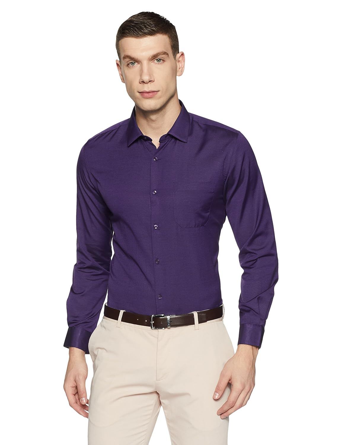 peter england men's plain slim fit synthetic formal shirt