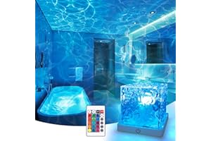 BGMONSTER Rechargeable Shower Light No Wiring, 16 Color Changeable Ocean Wave Projector Light, Dimmable Waterproof Shower Lamp with Remote, Rotating Flame Water Ripple Lamp for Shower, Bathroom, Bedroom Decor