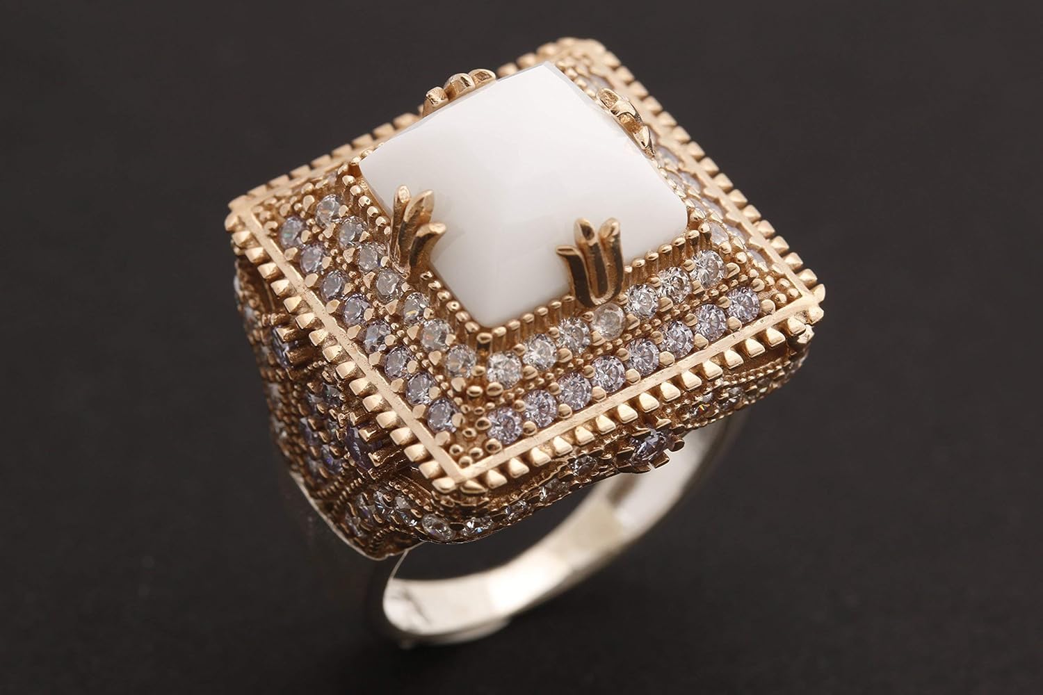 Amazon Com Turkish Handmade Jewelry Square Shape White Onyx And Round Cut Topaz 925 Sterling Silver Ring Size Option Handmade