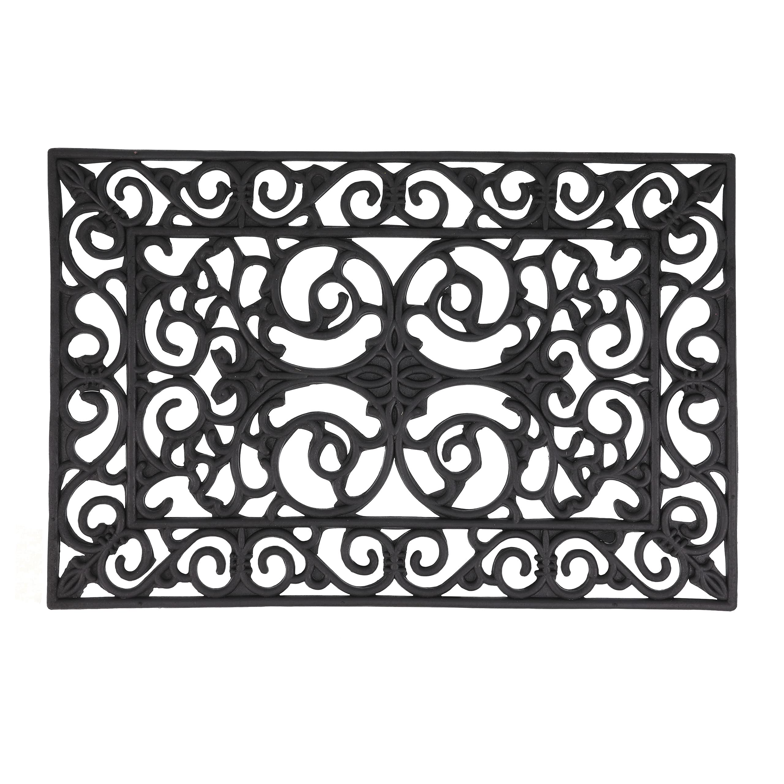 Relaxdays Rubber Doormat, Non-Slip, Weatherproof, Indoor & Outdoor, Dirt Trap Mat, Floral Pattern, HxW: 40x60 cm, Black