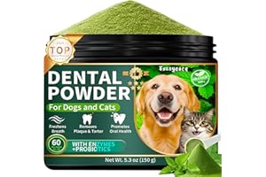 FUZZYCARE Dog Dental Powder, Dog Teeth Cleaning Powder with Natural Herbal Blend, Plaque Off Pet Tooth Cleaning lab co, Targets Tartar & Reduces Plaque & Bad Breath for Dogs & Cats, Mint -150Grams