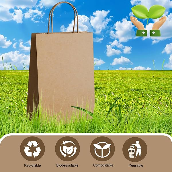 MIEVU 150PACK SMALL GIFT BAGS WITH HANDLES, 5.9X3.1X8.2 INCH BROWN PAPER BAGS (130G MORE STURDY MATERIAL) – BULK CHRISTMAS GIFT BAG, PARTY FAVOR BAGS, RECYCLABLE CRAFT BAGS FOR GIFTS,BROWN