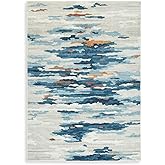 Signature Design by Ashley Vinlett Contemporary Indoor Non Slip Abstract 8 x 10 Washable Rug, Blue & Light Brown