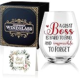 AGMDESIGN A Great Boss Is Hard To Find And Impossible To Forget Funny Wine Glass, Retirement Gifts for Women, Xmas Thank You Birthday Gifts Ideas for Boss Lady Boss - GoodBye Party Gifts