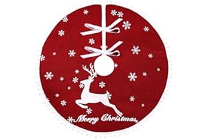 HIAGROW 30 Inch Christmas Tree Skirt, Burlap Red Christmas Rustic Tree Skirt with Elk Deer and White Snowflake Printed for Holiday Party Xmas Tree Decoration