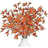 Luiywan Fall Leaves Stems for Vase, Artificial Maple Branches, Fake Floral Stems, Silk Foliage Fall Decorations for Home, Table Centerpiece, Kitchen, Farmshouse, Thanksgiving (Orange, 8pcs, 28inch)