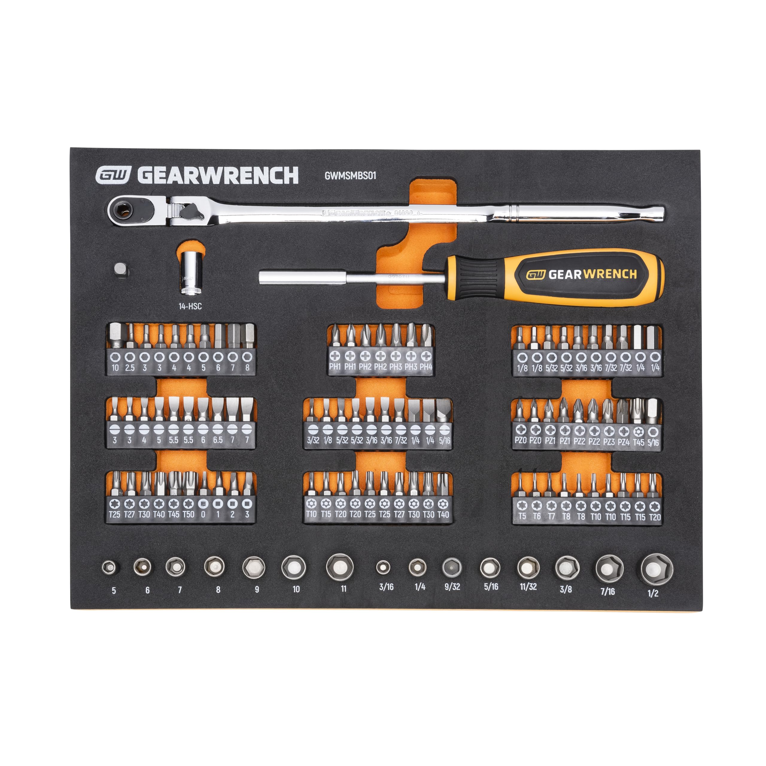 GEARWRENCH 105 Piece 1/4” Drive Slim Head Mechanics Tool Set in Foam Storage Tray - GWMSMBS01