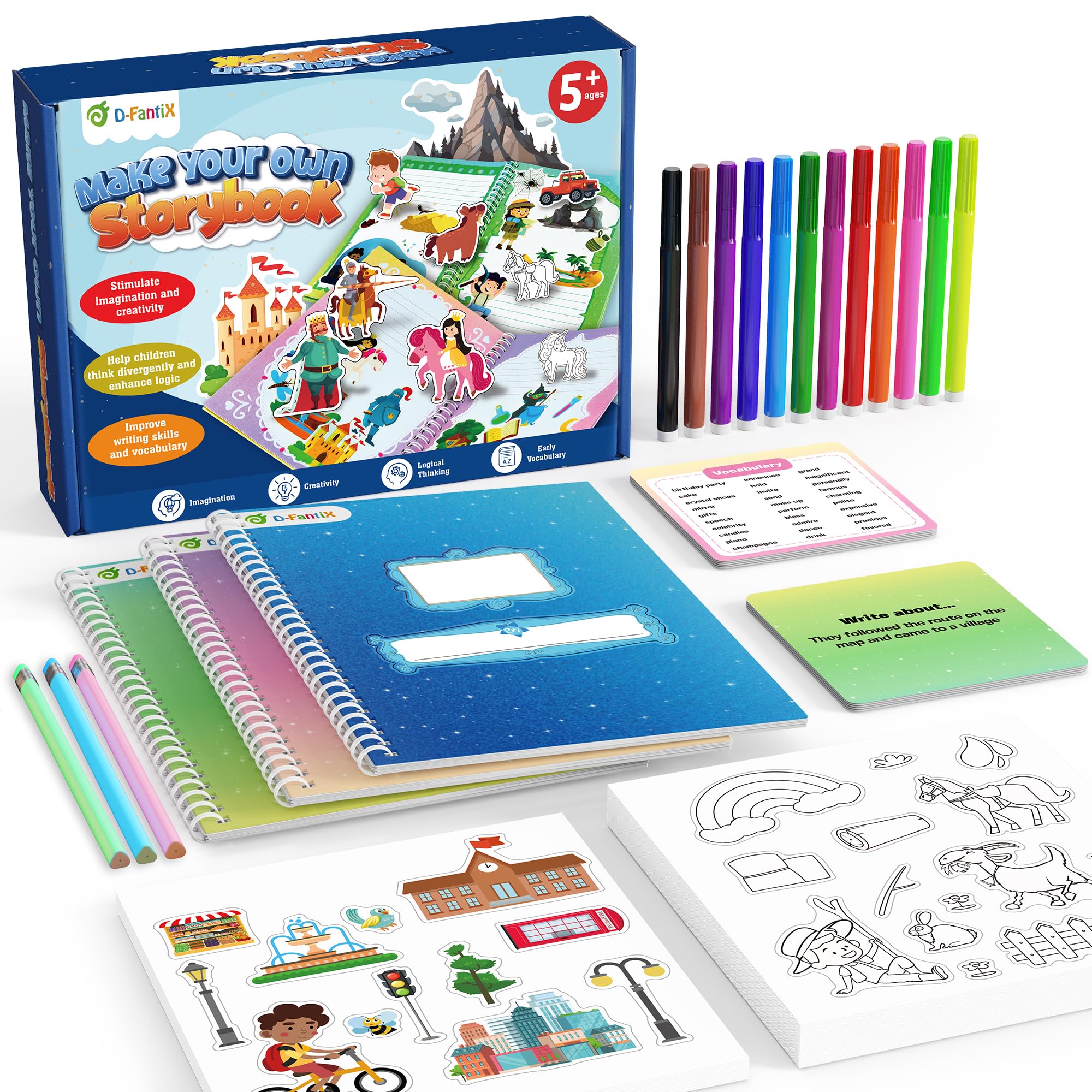 D-FantiX My Storybook Art Kit, Creative Writing & Drawing Activity Set for Boys & Girls, Hardcover Comic Book Making Kit with Stickers, DIY Arts and Crafts Supplies Gifts for Kids Ages 5, 6, 7, 8-12