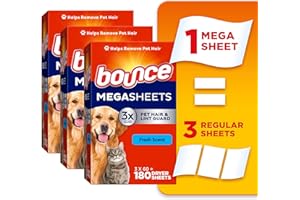 Bounce Pet Hair and Lint Guard Mega Dryer Sheets with 3X Pet Hair Fighters, Fresh Scent, 180 Count