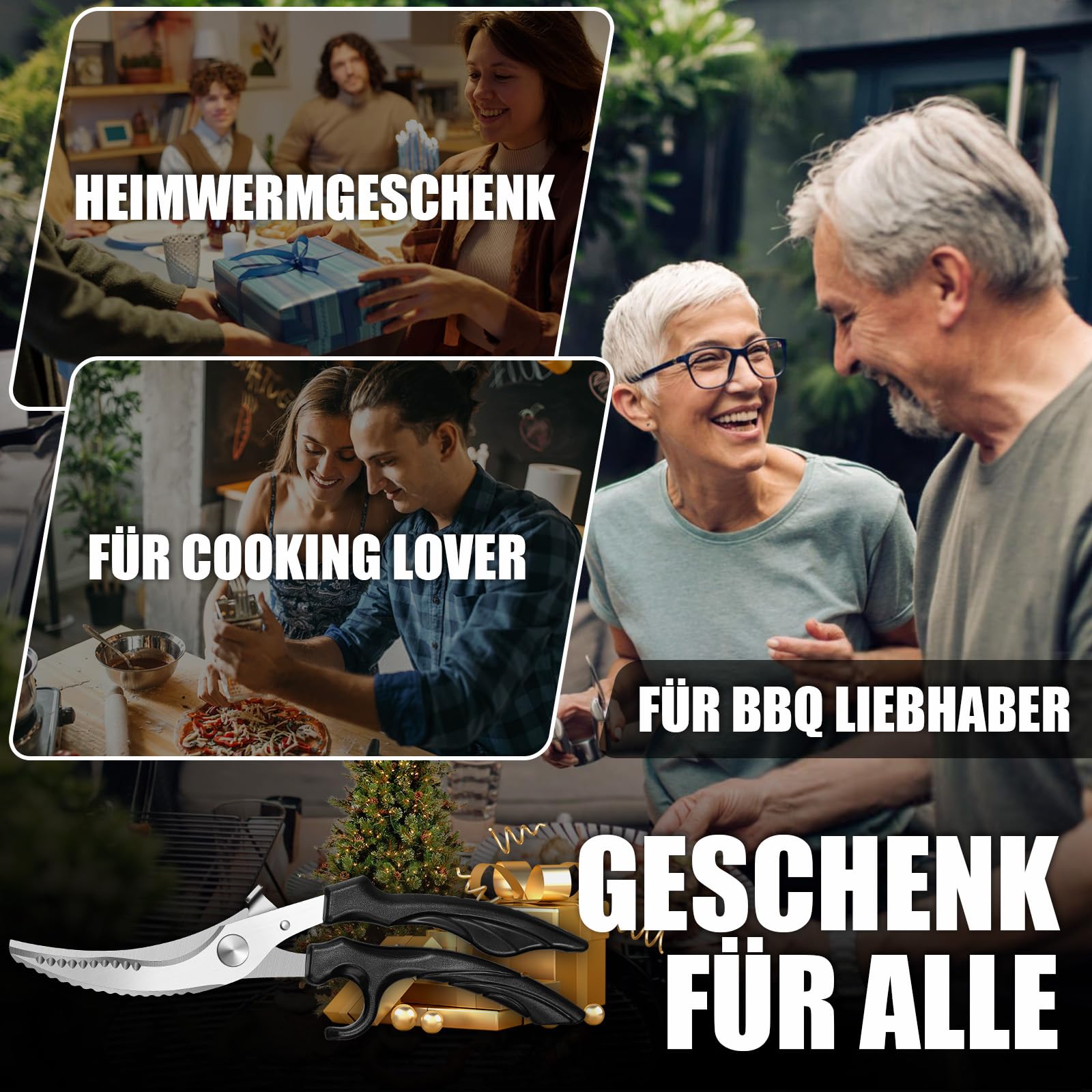 PURPLE BIRD GK02 Geflügelschere Küchenschere Profi, 4mm Edelstahl fleischschere mit Sicherheitsschloss & Federbelastung, 103° Schneidwinkel für Fleisch, Gemüse und Knochen, Rutschfester Griff 7