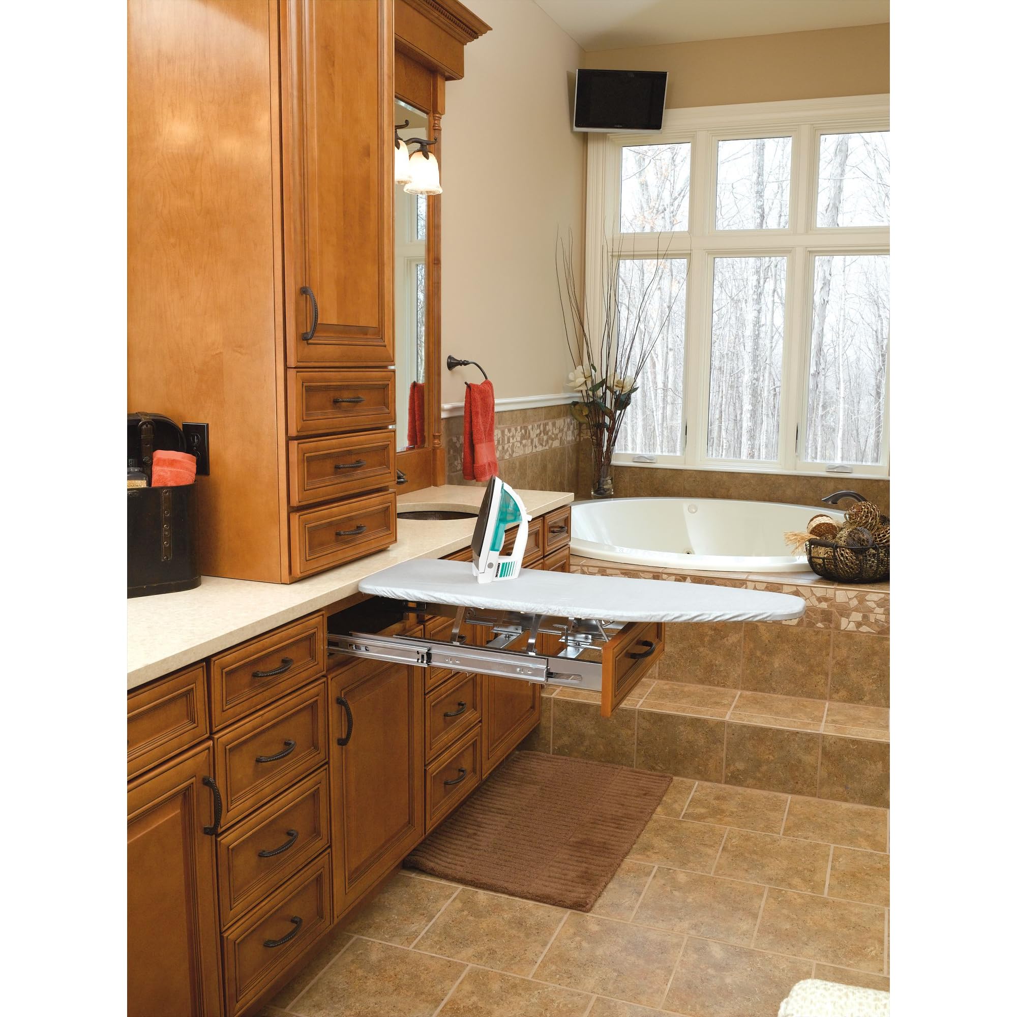 Rev-A-Shelf Pull Out Adjustable Folding Retractable Ironing Board w/Ball-Bearing Slide for Bathroom/Closet Vanity Cabinet Drawer, Gray, VIB-20CR