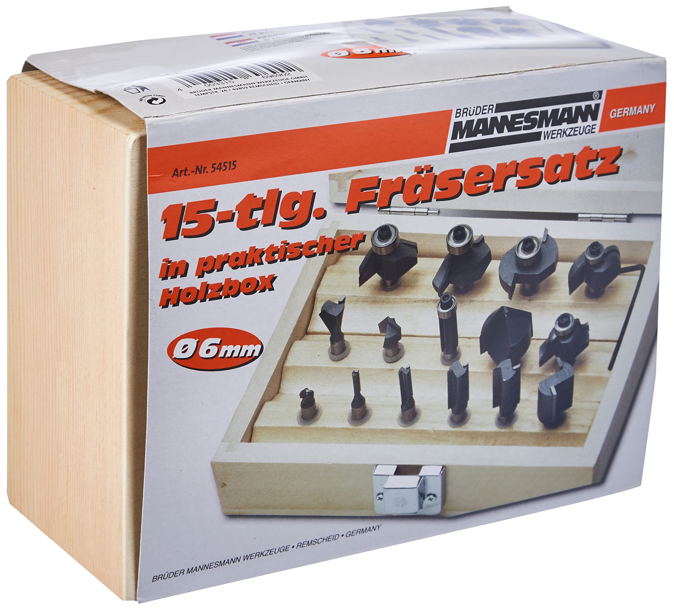 Brüder Mannesmann M54515 Milling Bit Set with 6 mm Shank 15 Pieces