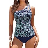Talisea Two Piece Tankini Bathing Suit One Shoulder Swimsuit for Women Tummy Control Swimwear