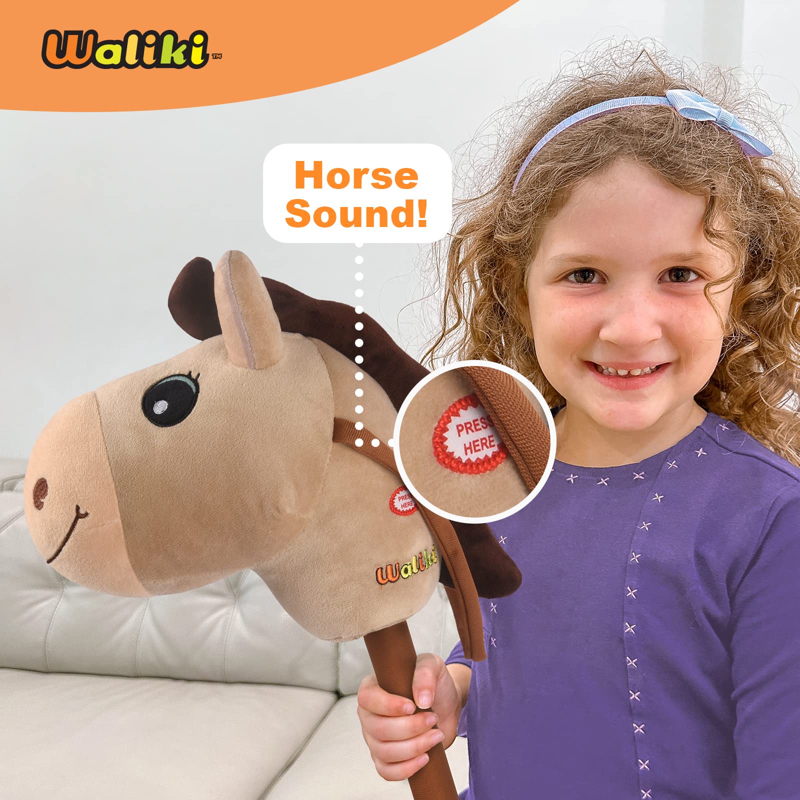 WALIKI Stick Horse Toy for Boys and Girls | Cool Cowboy Ride-On Toy | Fun Birthday Gift for Kids Ages 3 4 5 6 | Active Pretend Play for Toddlers & Preschoolers (Beige)