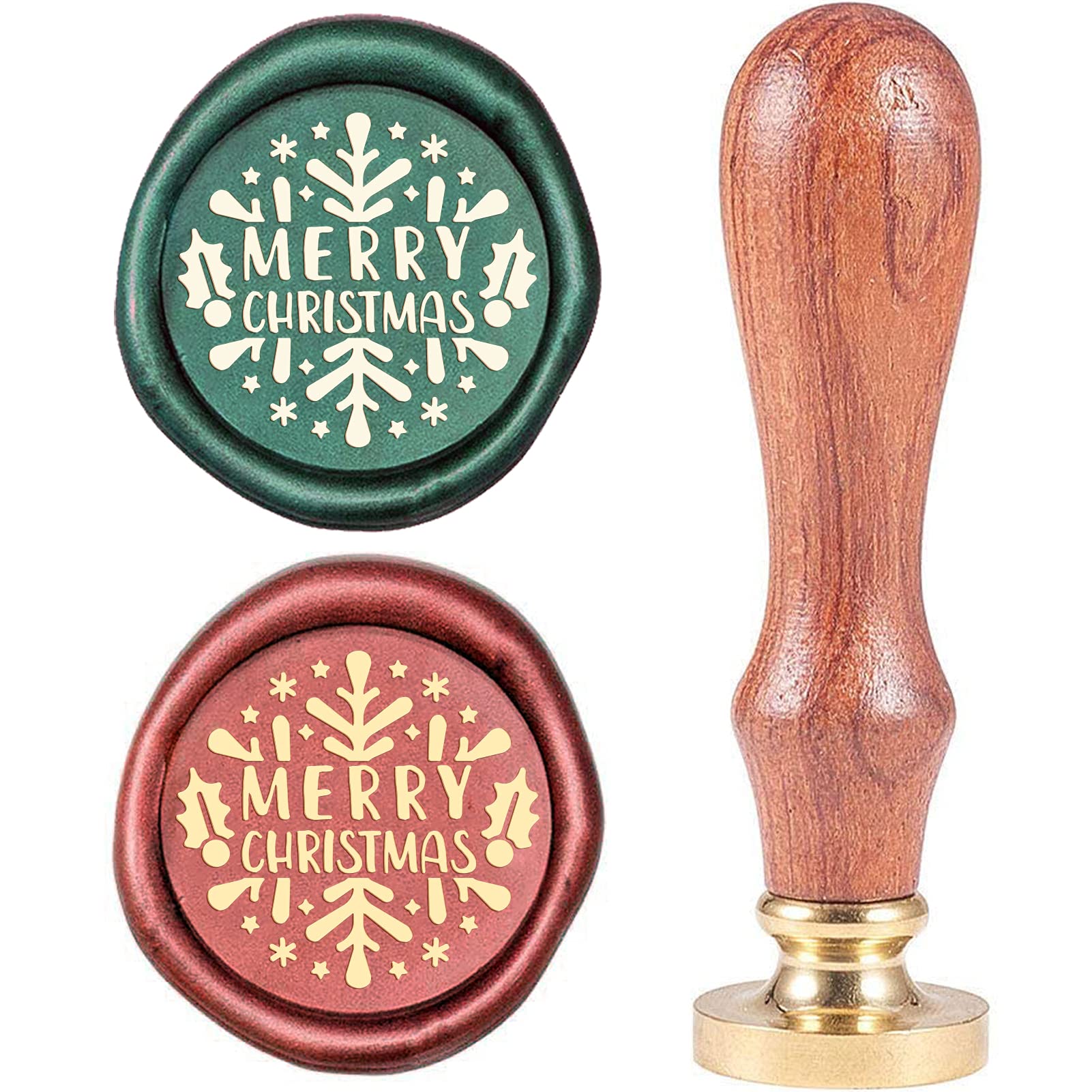 CRASPIRE Merry Christmas Wax Seal Stamp Snowflakes Vintage X'MAS EVE Brass Head Wooden Handle Removable Sealing Wax Seal Stamp 25mm for Envelopes Wedding Invitations Wine Packages Halloween Party
