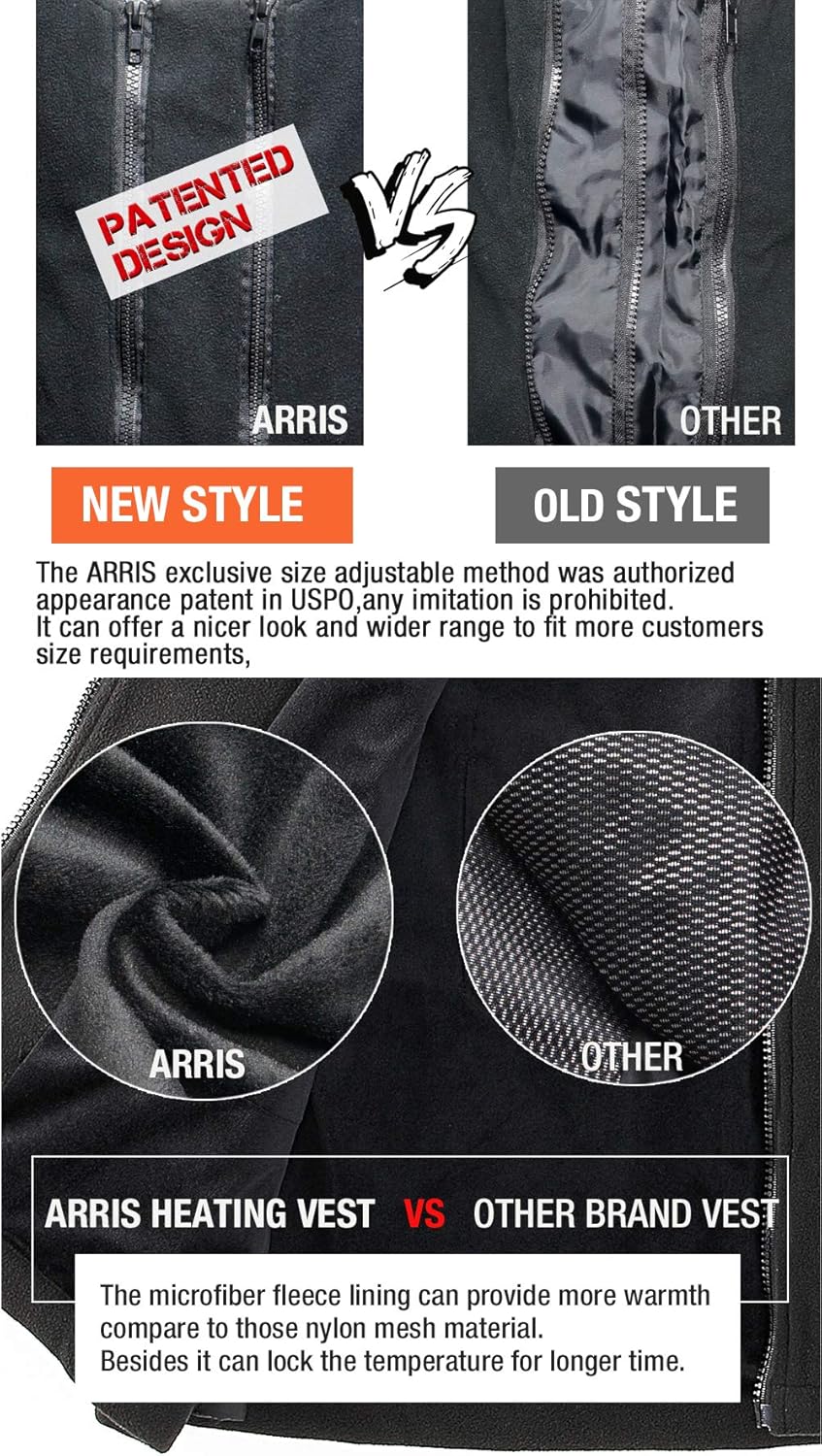 ARRIS Heated Vest for Men, 7.4V Electric Size Adjustable Heating Vest for Hunting, Camping, Fish Suitable for Men and Women Gray: Clothing