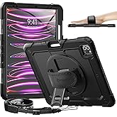 Timecity Protective Case for iPad Pro 12.9 inch 6th/ 5th/ 4th/ 3rd Generation, with Strong Protection, Screen Protector, Hand/Shoulder Strap, Rotating Stand, Pencil Holder - Black