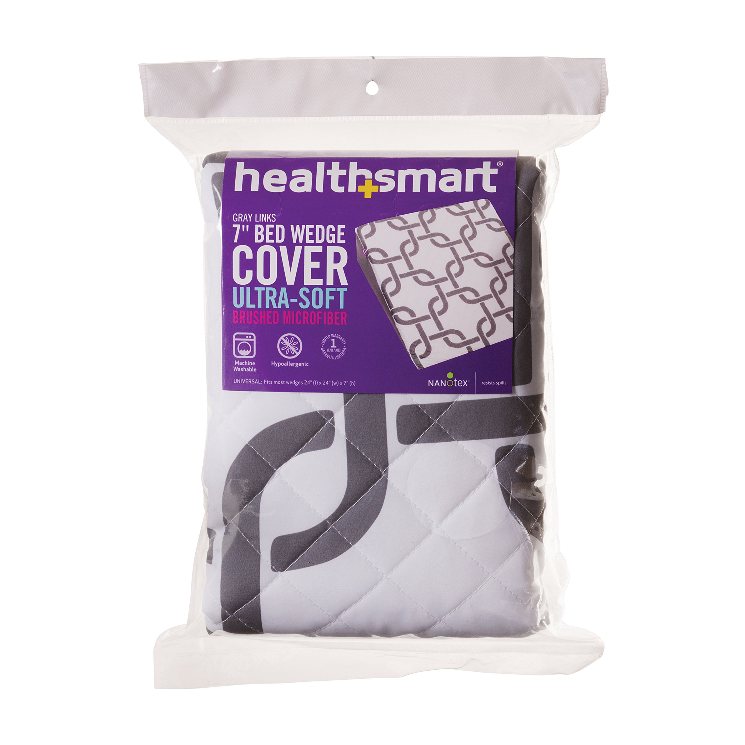 HealthSmart Wedge Pillow Cover for Bed Wedges, Wedge Pillow Case, with Rip & Spill Protection, Fits 24 x 24 x 7 Inch Wedges, Gray Links
