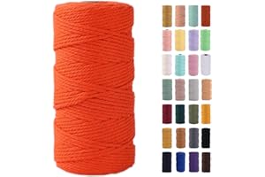 MAOQIAN Orange Macrame Cord 3mm x 109Yards,Colored Cotton Rope Colorful Cotton Cord Soft Craft Cord Twine for Wall Hanging Plant Hangers Crafts Decorative Projects