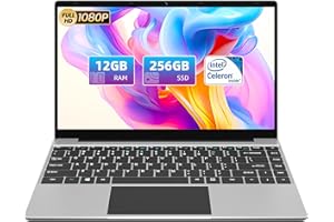 jumper Laptop 14 Inch, Celeron J4105 CPU(Up to 2.5GHz), 12GB LPDDR4 RAM, 256GB SSD Laptops Computer, FHD 1920x1080 Display, 16:9, HD Audio, 35.52WH Battery, Mini HDMI, Type-C, HD Graphics 600.