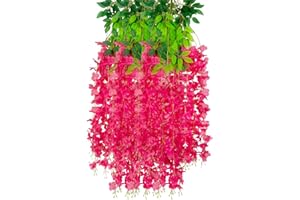 12 Pack Fuchsia Wisteria Hanging Flowers Garland, 3.77 Feet Fuchsia Artificial Wisteria Flower Vines, Fake Fuchsia Wisteria, 