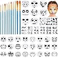 52 Pcs Face Paint Stencils Kit, 32 Large Face Paint Stencils 10 Temporary Body Painting Stencils and 10 Painting Brushes Halloween Mask Stencil for Party Art Painting(Weird Style)