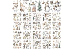 Moinchore 20 Sheets Winter Rub on Transfers for Crafts and Furniture Snowman Gnome Home Rub on Transfer Stickers Vintage Neutral Brown Rub on Decals for Wood DIY Paper Home Decor, 5.9 x 5.9 Inch