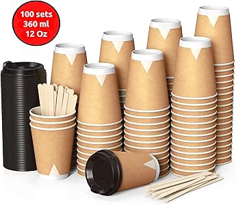 100 Kraft Vasos Desechables 360 ml de Doble Pared de Café Para Llevar