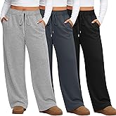 Evervibe 3 Pack Women's Plus Size Wide Leg Pants Trendy Double Side Seams High Waist Lounge Yoga Sweatpants with Pockets