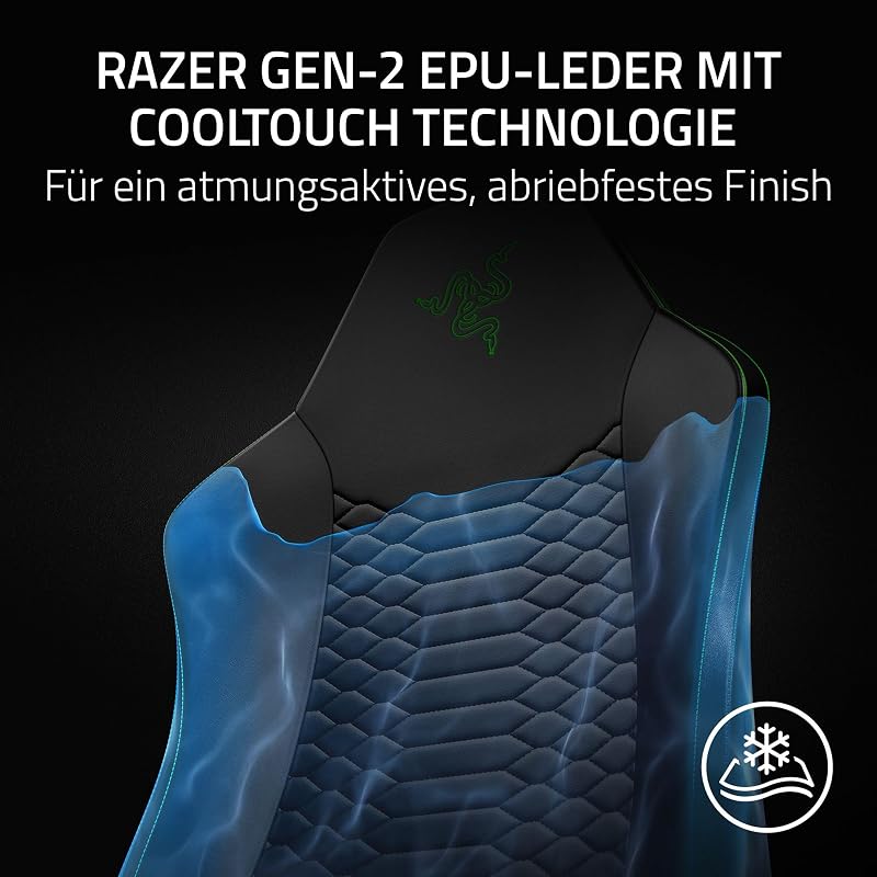 Iskur V2 X NewGen - Ergonomischer Gaming-Stuhl mit atmungsaktivem Gen-2 EPU-Leder mit Cooltouch Technologie - Integrierte Lordosenstütze - Breite Schulterbögen und Sitzfläche | Schwarz