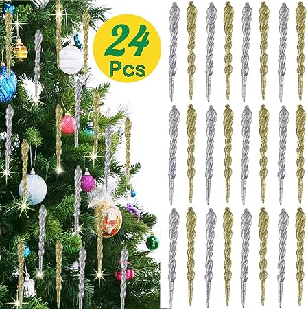 Legendog Christmas Icicles 24pcs Icicle Christmas Tree Decorations