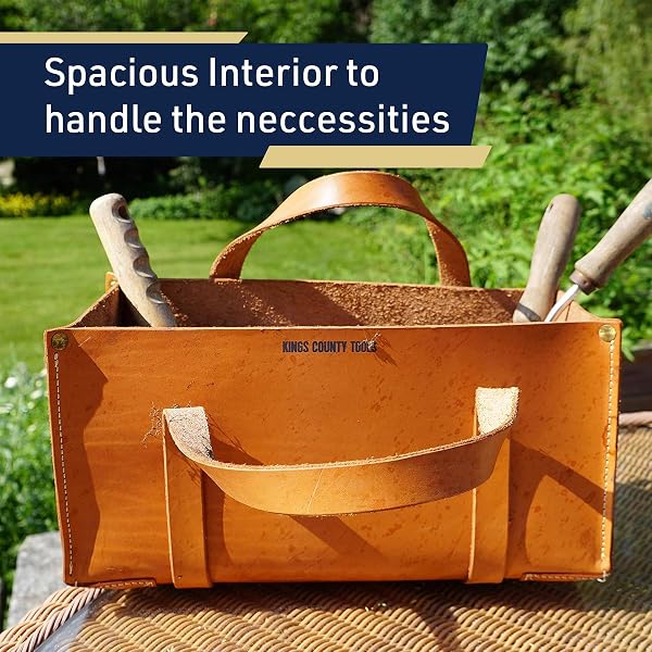 KINGS COUNTY TOOLS BUFFALO LEATHER TOOL TOTE BAG | LARGE STORAGE CAPACITY | EASY TO ACCESS & TRANSPORT | HEAVY-DUTY COWHIDE CARRYING STRAPS | 1/8” THICK HIDE | SEWN IN AMERICA