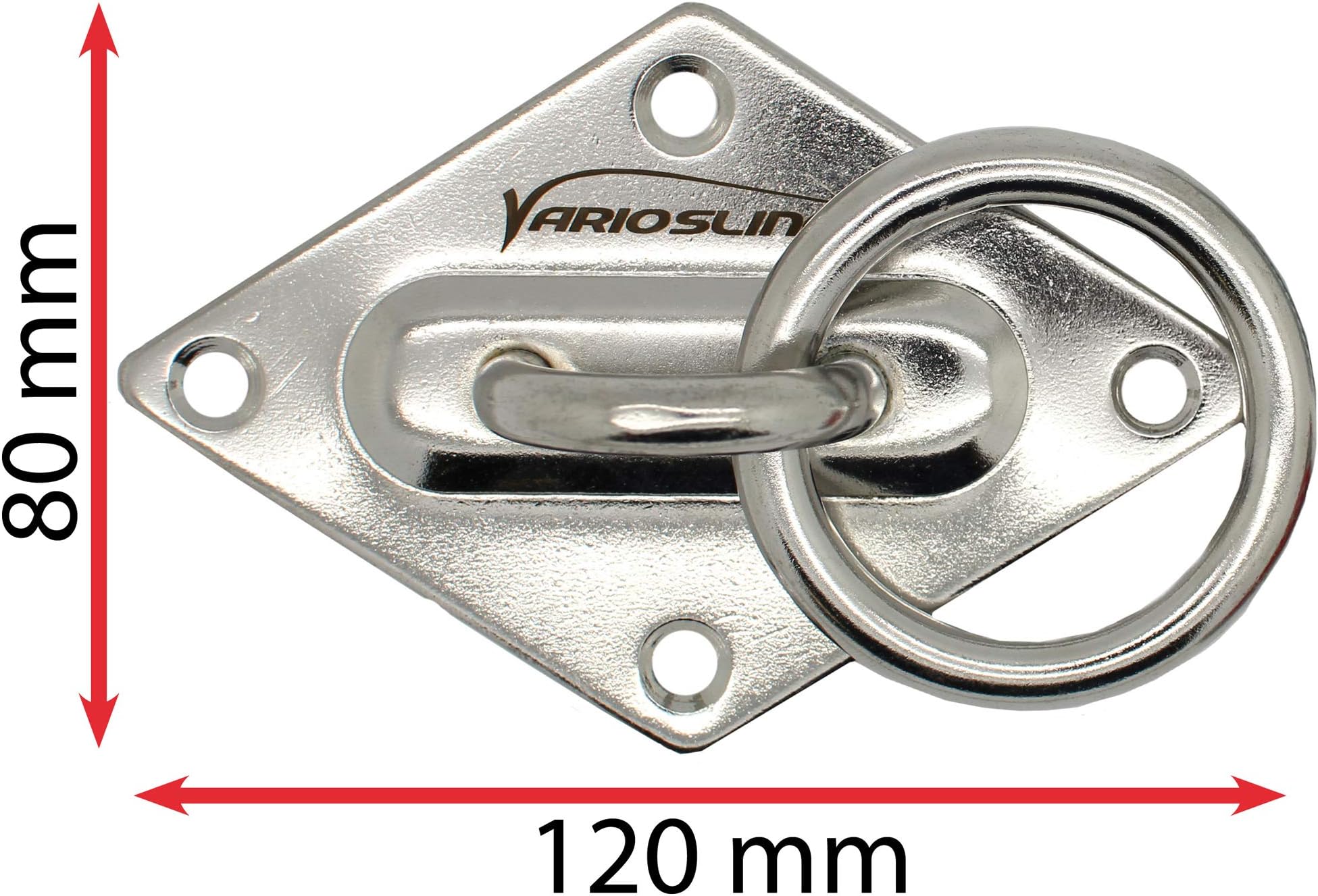 VarioSling Wall/Ceiling Mount/Fastening Hook/Eye Plate/Anchor with Ring for Suspension Trainer Hammocks Boxing Bags Sun Shadings Sails Equipment | Large, Stainless Steel, Set with Screws