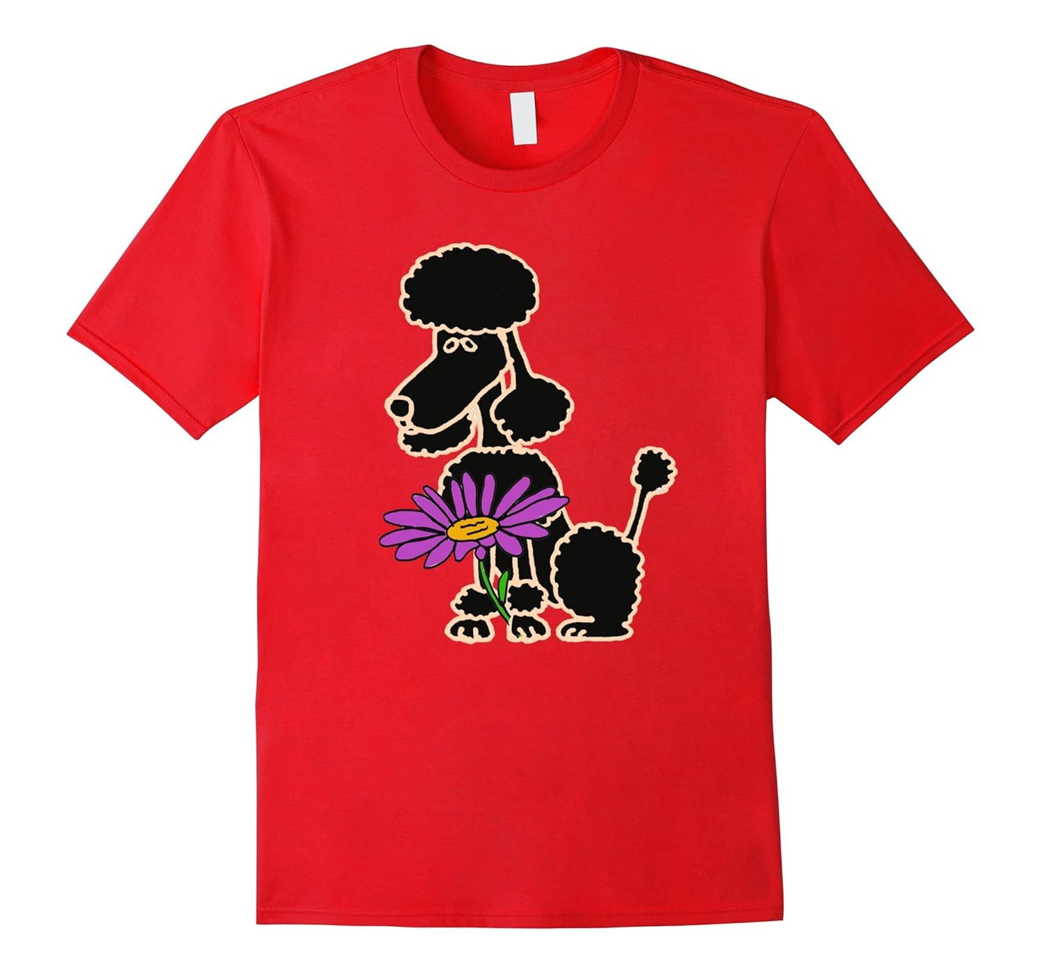 Smilemoretees Black Poodle Dog with Purple Daisy T-shirt-ANZ