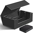 Homthy 1200+ Card Deck Case for Trading Cards, Leather Magnetic Closure Commander Card Storage Box Magic Card Protectors Fit for Sports Cards, Game Card Standard Cards (Black)