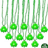 TURNMEON 12 Pack St Patrick's Day Light up Shamrocks Necklaces Green Beads Shamrock Necklace for Adults Teens, Irish Party Favors Supplies