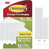 Command 15 &amp; 10 lb Assorted Picture Hanging Strips, 28 Pairs, SIOC | White Picture Hanging Strips, Damage-Free Wall Hangers for Frames, No Tools Required, Ideal for Decorating Apartments, Dorms