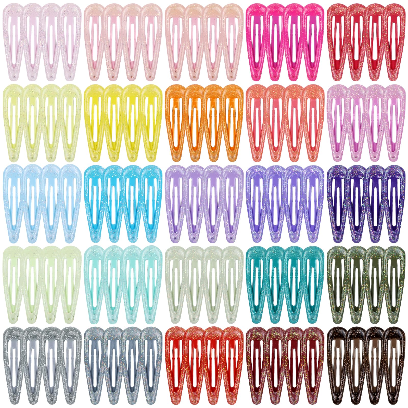 Cinaci 100pcs in 25 Candy Colors 5cm/2" Glitter Metal Snap Hair Clips Non-slip Hair Barrettes Bang Holders for Baby Girls Toddlers Kids Teens