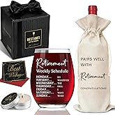 Retirement Wine Glass Gift Set for Retiree, Including wine glass, Bottle Bag & Candle set, Funny Weekly Schedule, Farewell wine glass gift for Men Women Friends Coworker Doctors Nurses Teacher Boss73