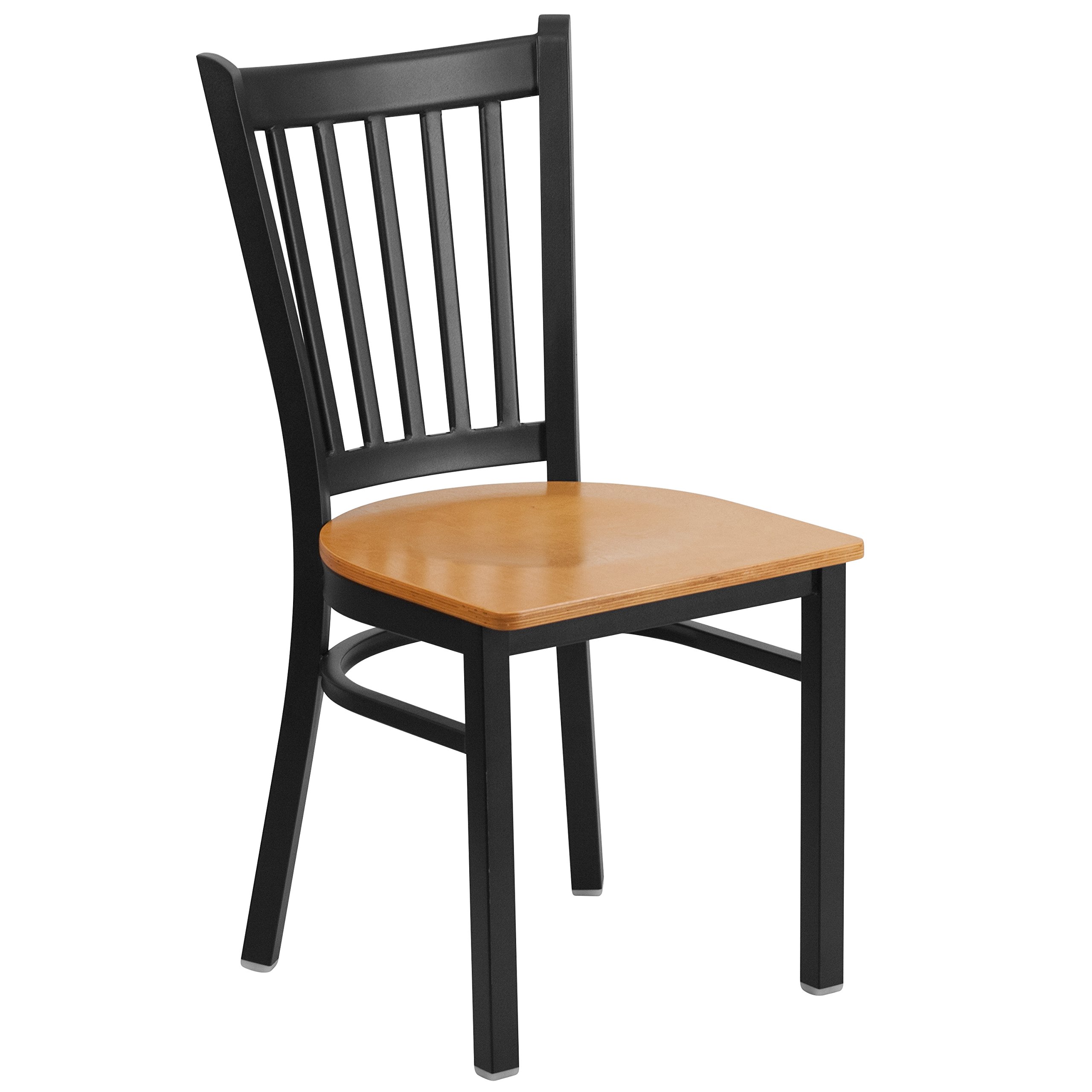 Photo 1 of Flash Furniture HERCULES Series Black Vertical Back Metal Restaurant Chair - Natural Wood Seat